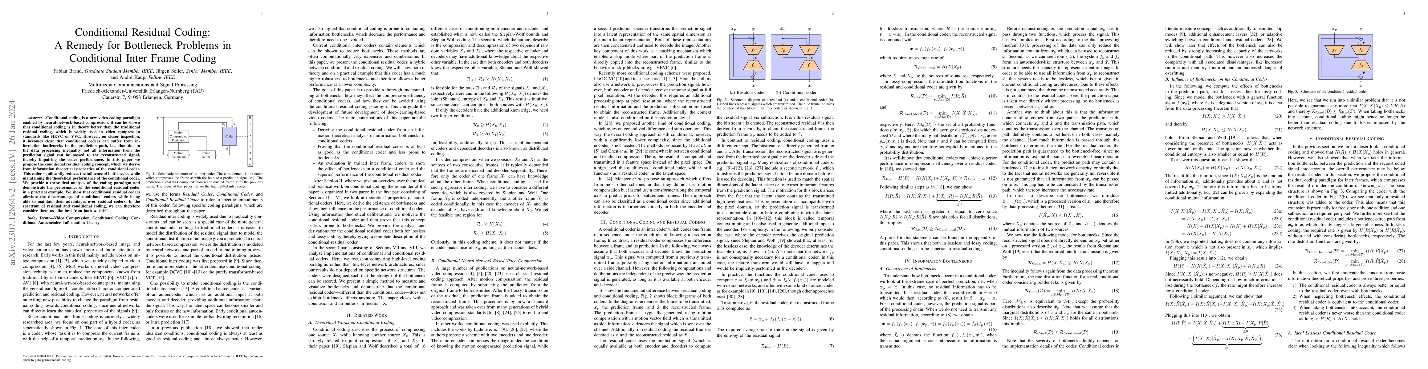 Thumbnail for Conditional Residual Coding: A Remedy for Bottleneck Problems in
  Conditional Inter Frame Coding