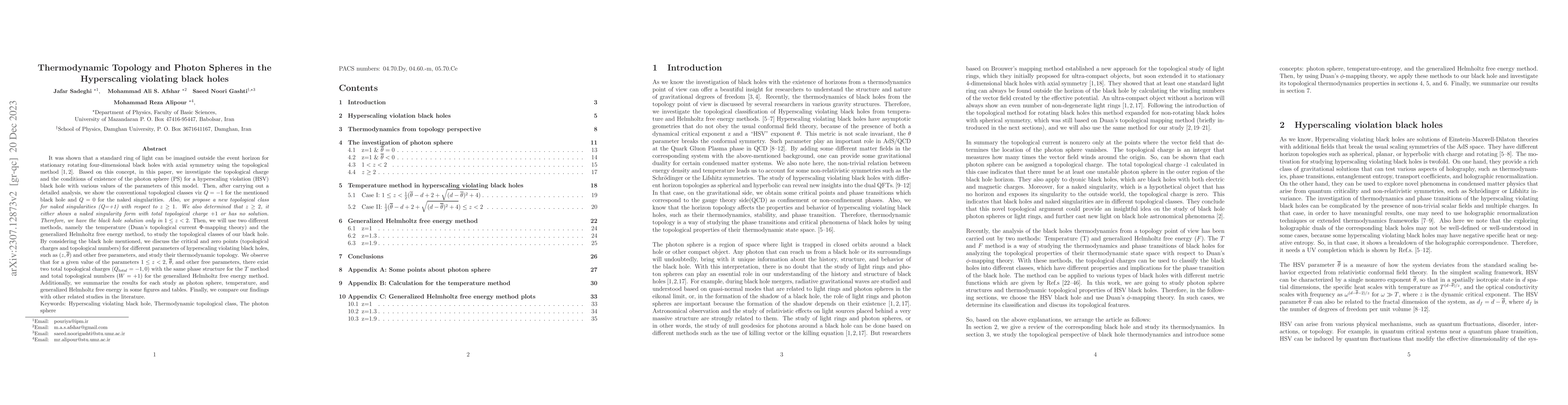 Thumbnail for Thermodynamic Topology and Photon Spheres in the Hyperscaling violating
  black holes
