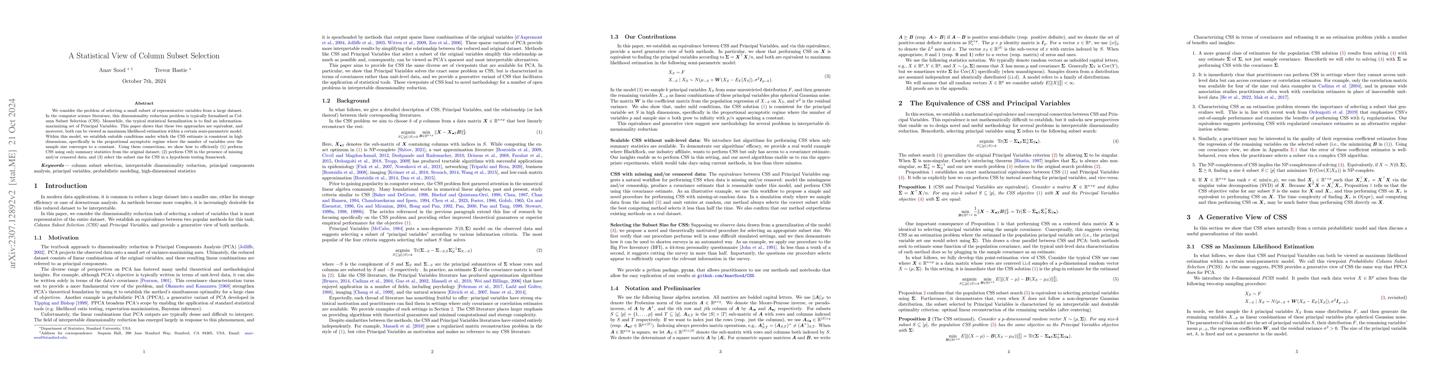 Thumbnail for A Statistical View of Column Subset Selection