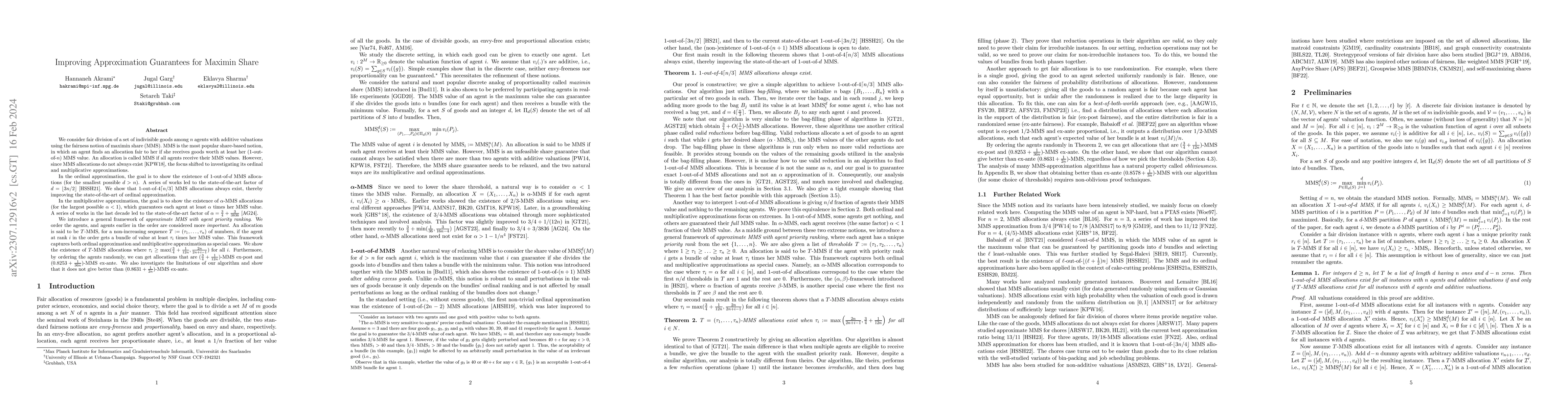 Thumbnail for Improving Approximation Guarantees for Maximin Share