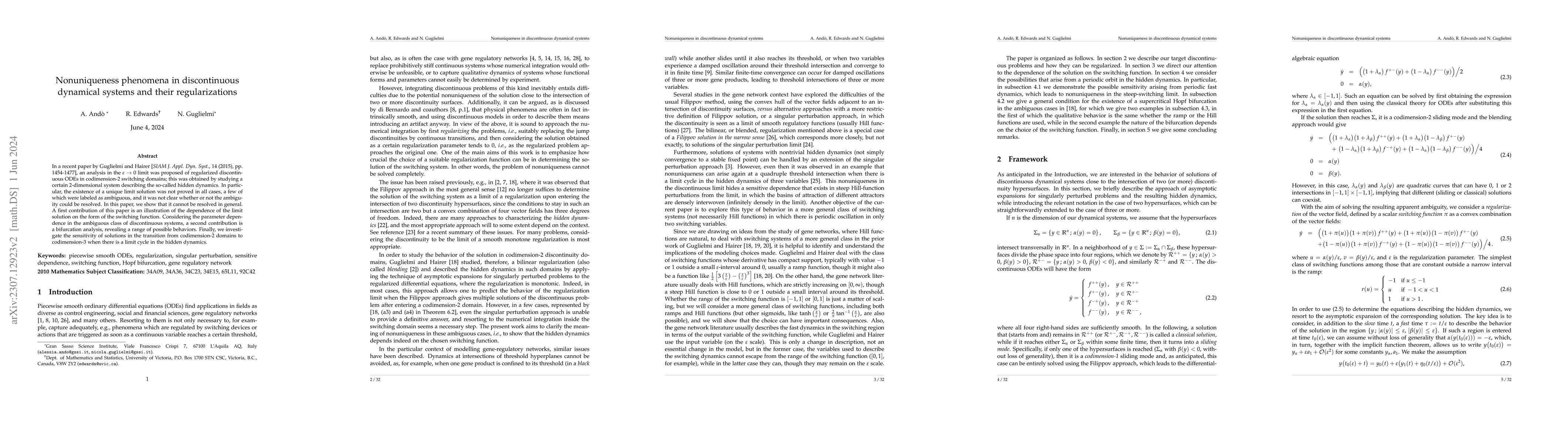 Thumbnail for Nonuniqueness phenomena in discontinuous dynamical systems and their
  regularizations