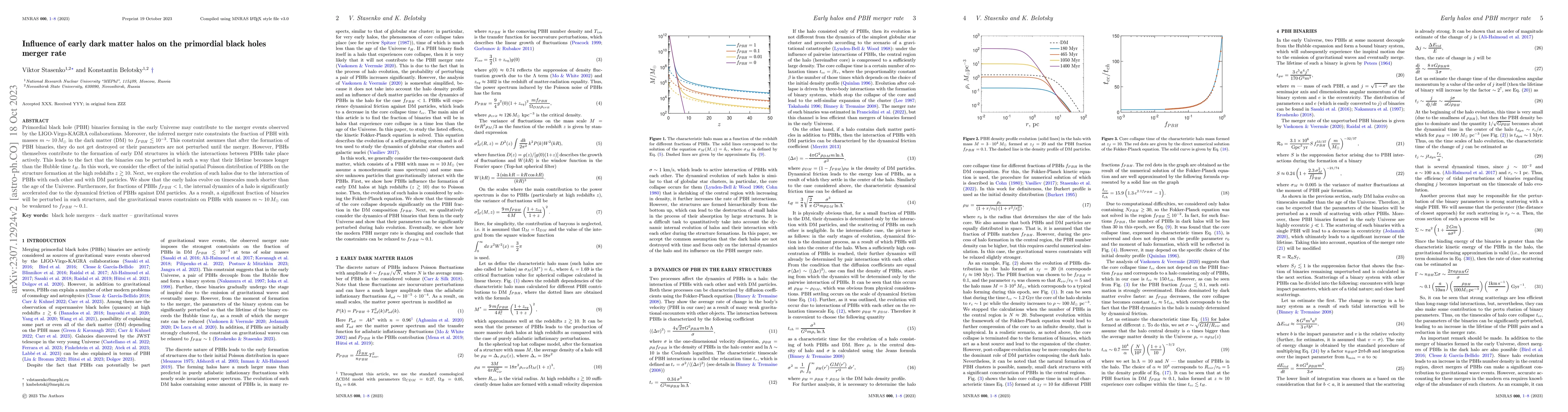 Thumbnail for Influence of early dark matter halos on the primordial black holes
  merger rate