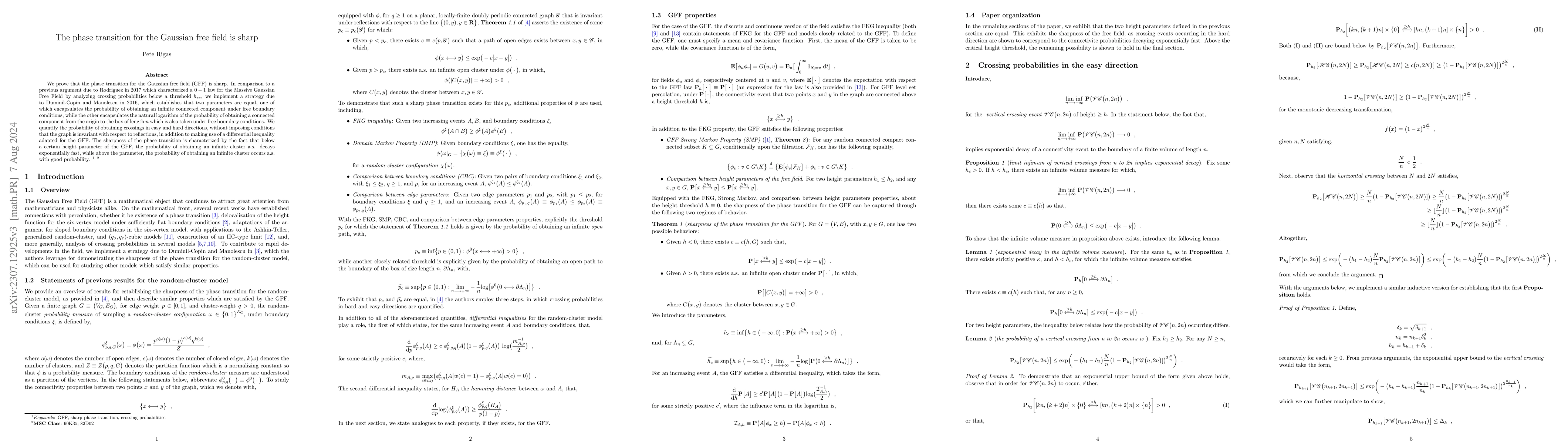 Thumbnail for The phase transition for the Gaussian free field is sharp