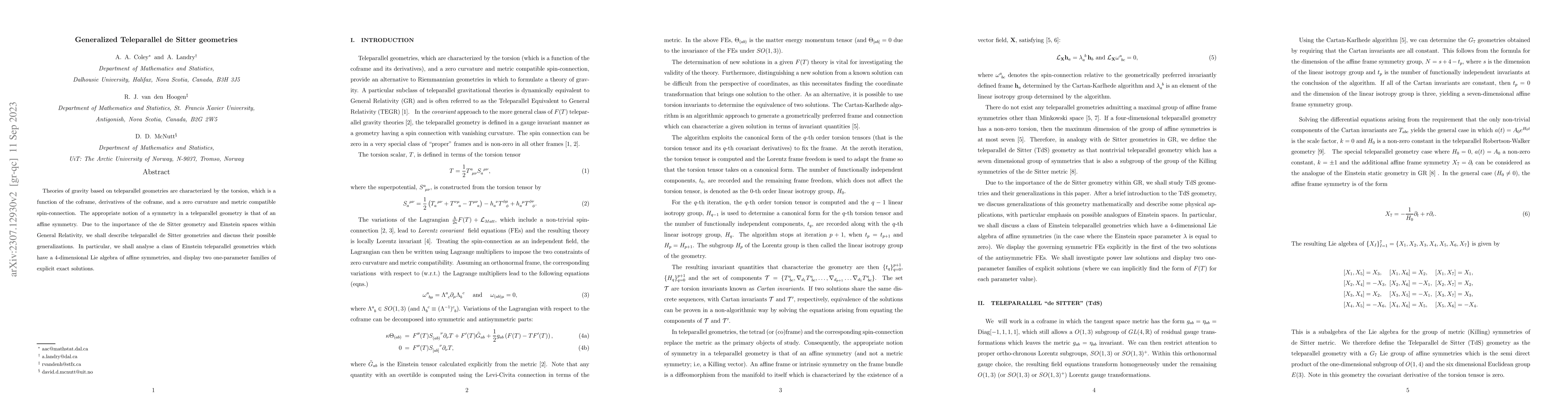 Thumbnail for Generalized Teleparallel de Sitter geometries