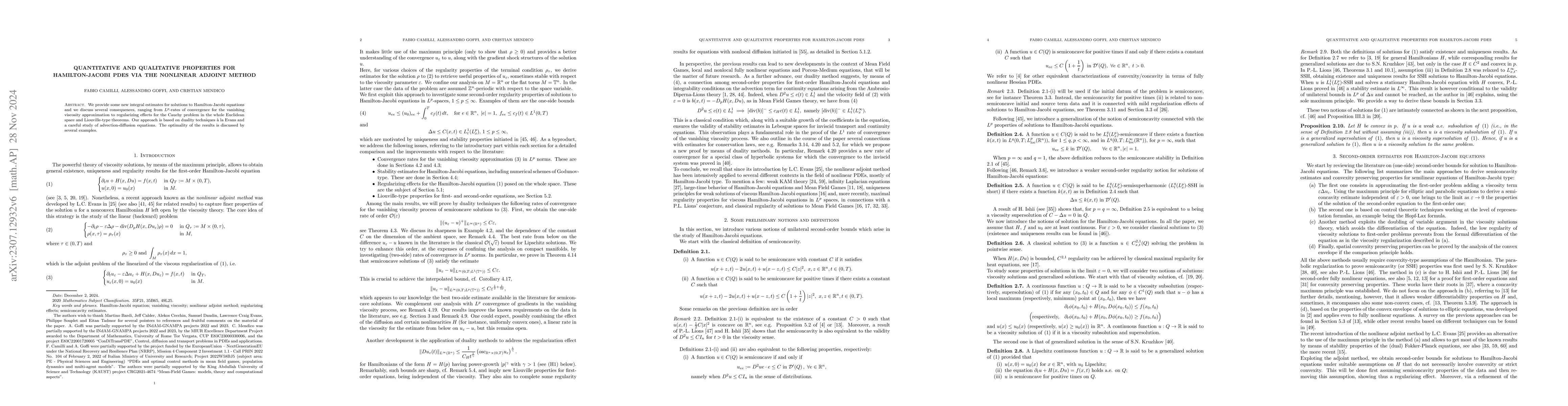 Thumbnail for Quantitative and qualitative properties for Hamilton-Jacobi PDEs via the
  nonlinear adjoint method