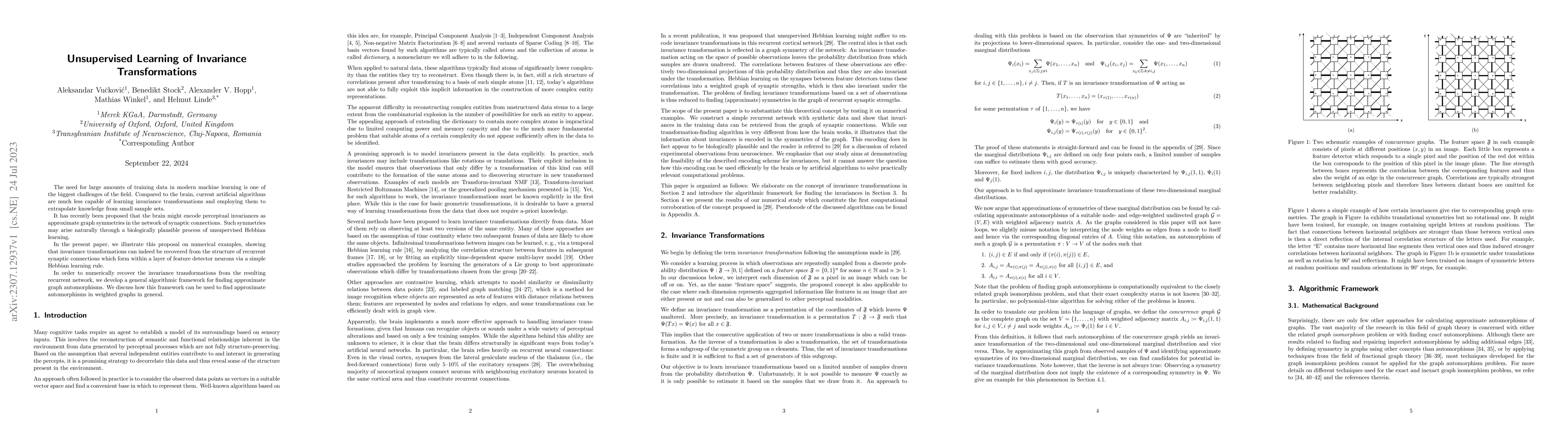 Thumbnail for Unsupervised Learning of Invariance Transformations