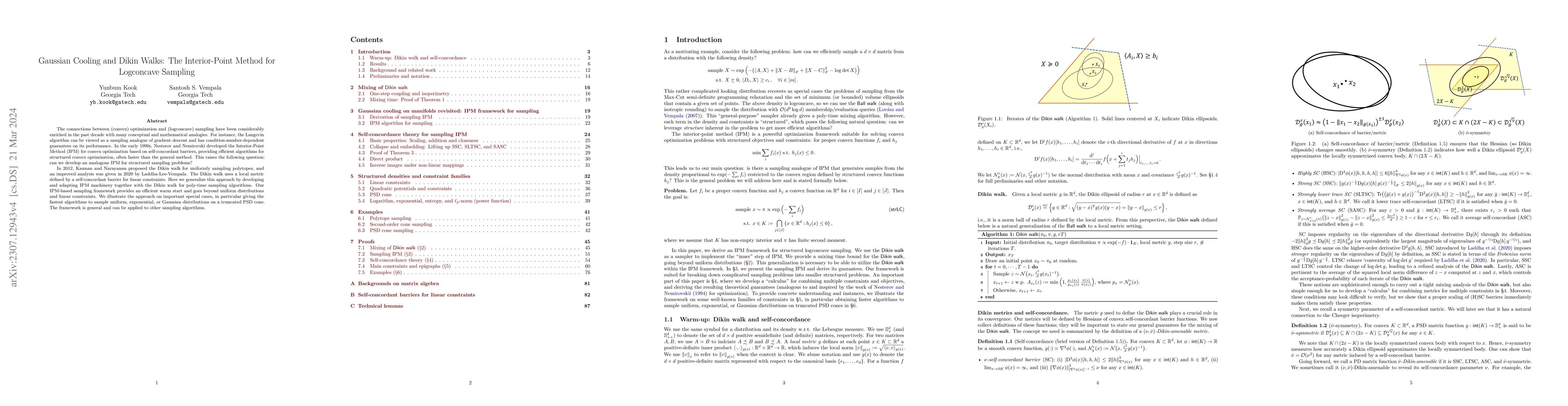 Thumbnail for Gaussian Cooling and Dikin Walks: The Interior-Point Method for
  Logconcave Sampling