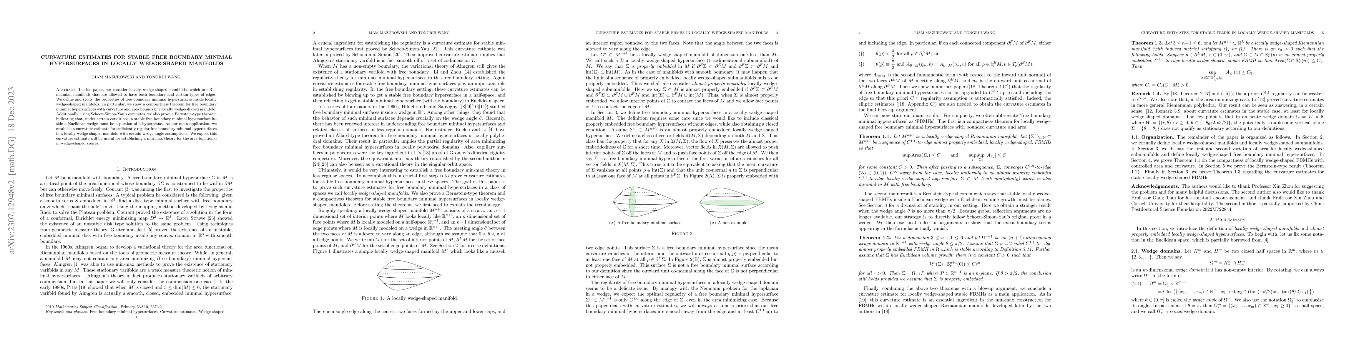 Thumbnail for Curvature estimates for stable free boundary minimal hypersurfaces in
  locally wedge-shaped manifolds