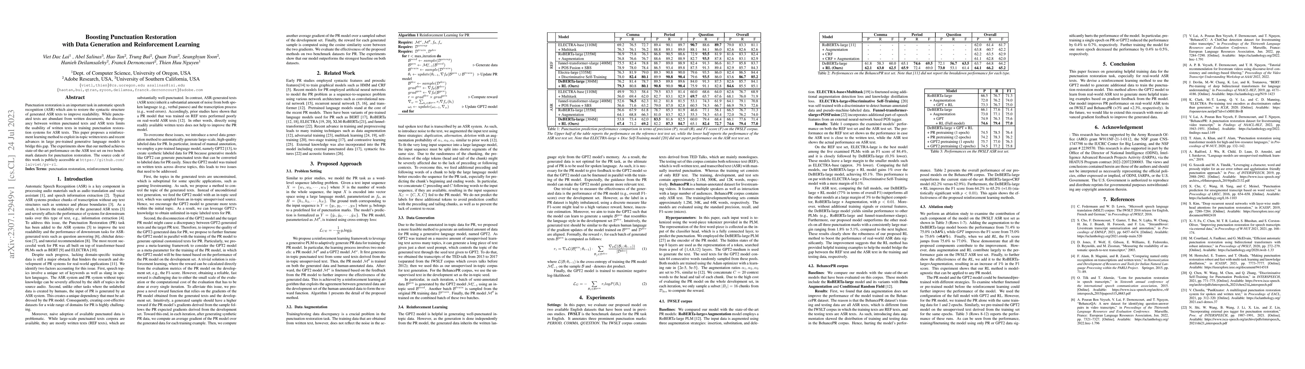Thumbnail for Boosting Punctuation Restoration with Data Generation and Reinforcement
  Learning