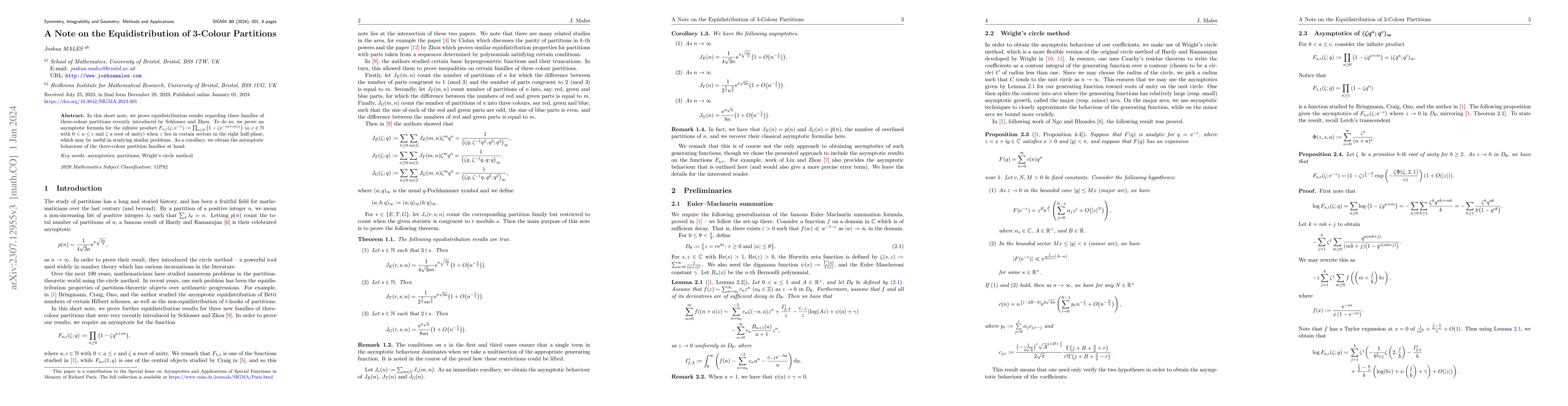 Thumbnail for A note on the equidistribution of $3$-colour partitions
