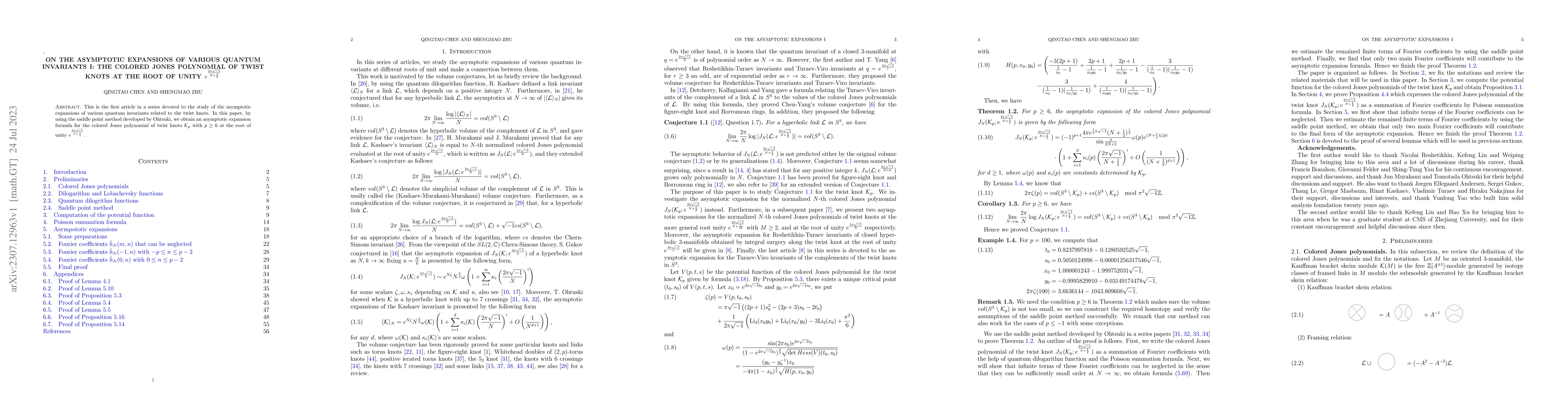 Thumbnail for On the asymptotic expansions of various quantum invariants I: the
  colored Jones polynomial of twist knots at the root of unity
  $e^{\frac{2\pi\sqrt{-1}}{N+\frac{1}{2}}}$