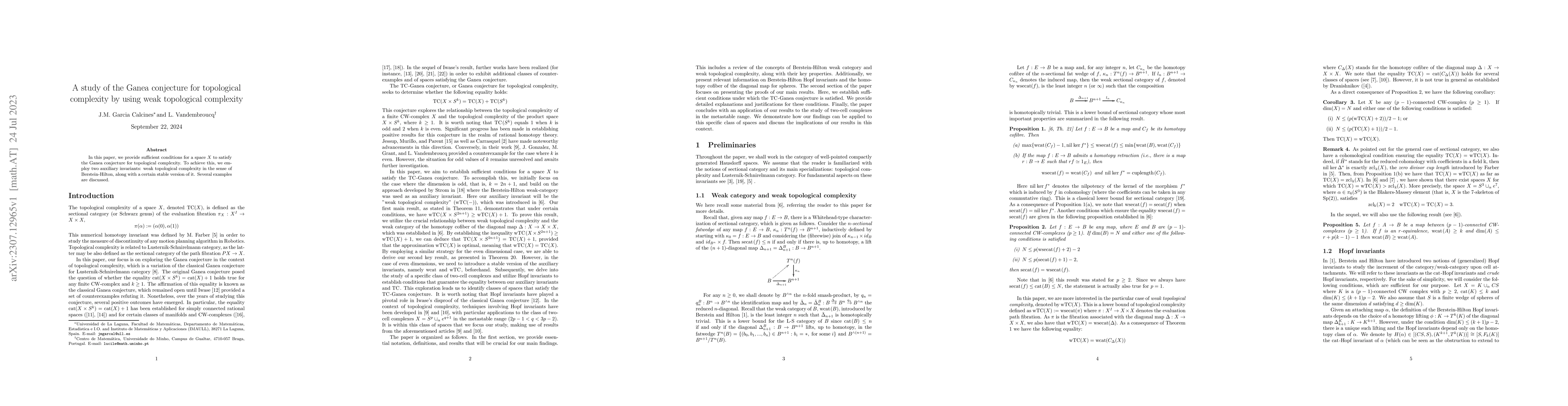 Thumbnail for A study of the Ganea conjecture for topological complexity by using weak
  topological complexity