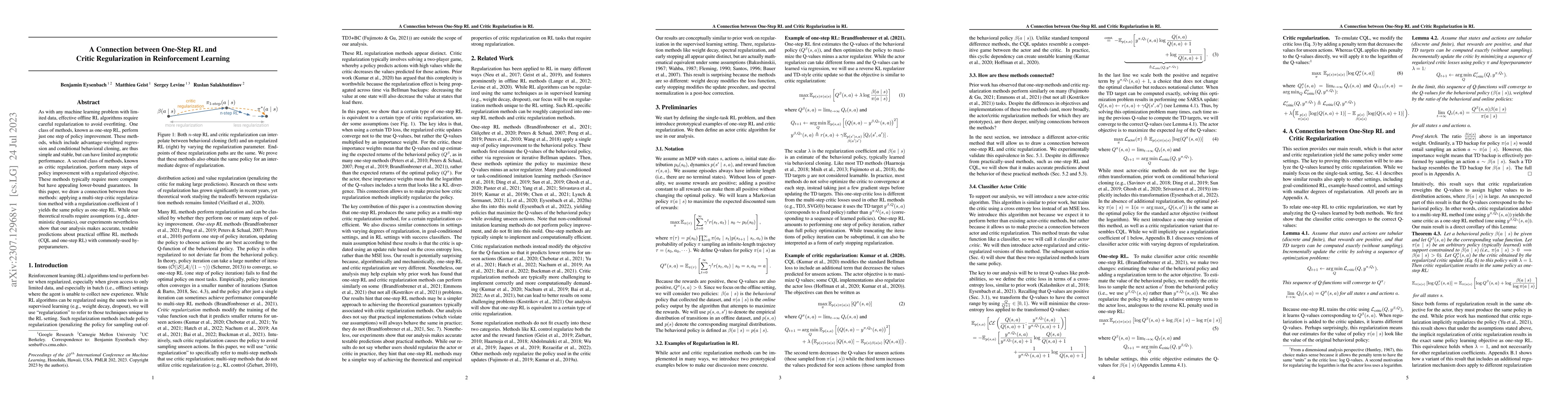Thumbnail for A Connection between One-Step Regularization and Critic Regularization
  in Reinforcement Learning