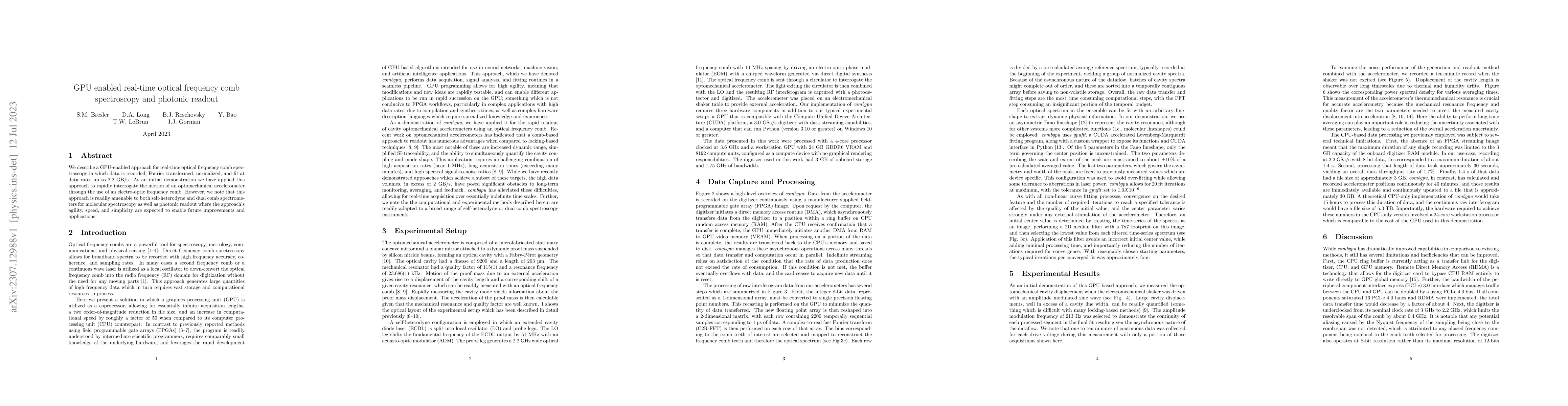 Thumbnail for GPU enabled real-time optical frequency comb spectroscopy and photonic
  readout