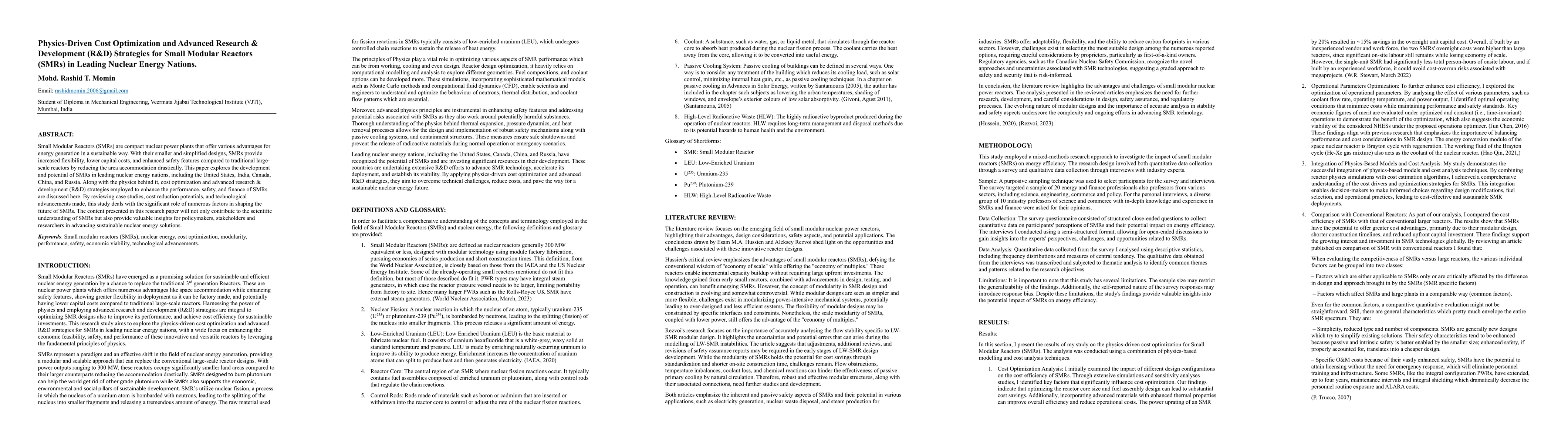 Thumbnail for Physics-Driven Cost Optimization and Advanced Research & Development
  (R&D) Strategies for Small Modular Reactors (SMRs) in Leading Nuclear Energy
  Nations