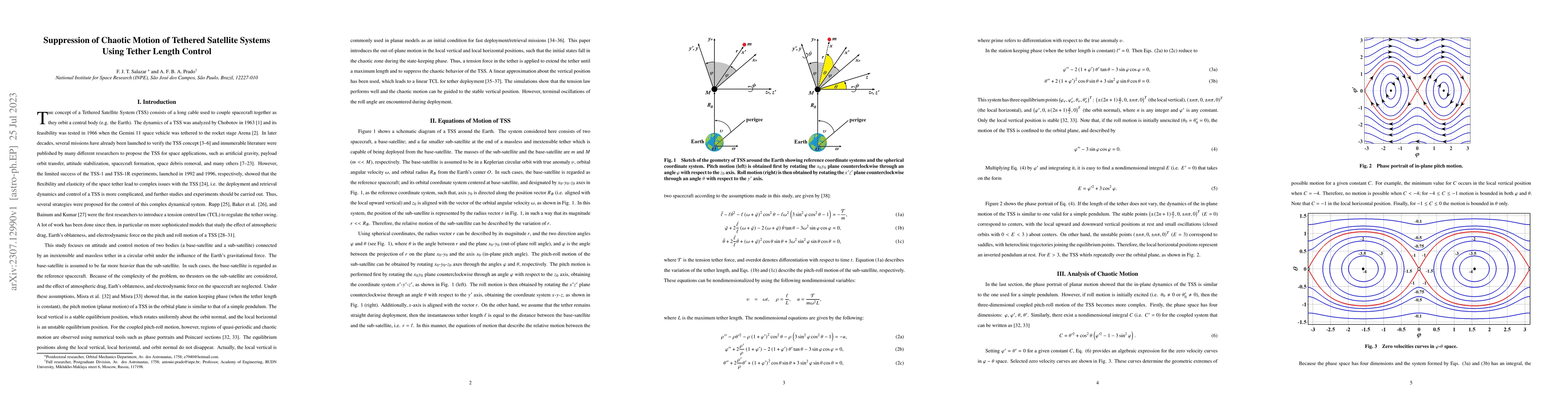 Thumbnail for Suppression of Chaotic Motion of Tethered Satellite Systems Using Tether
  Length Control