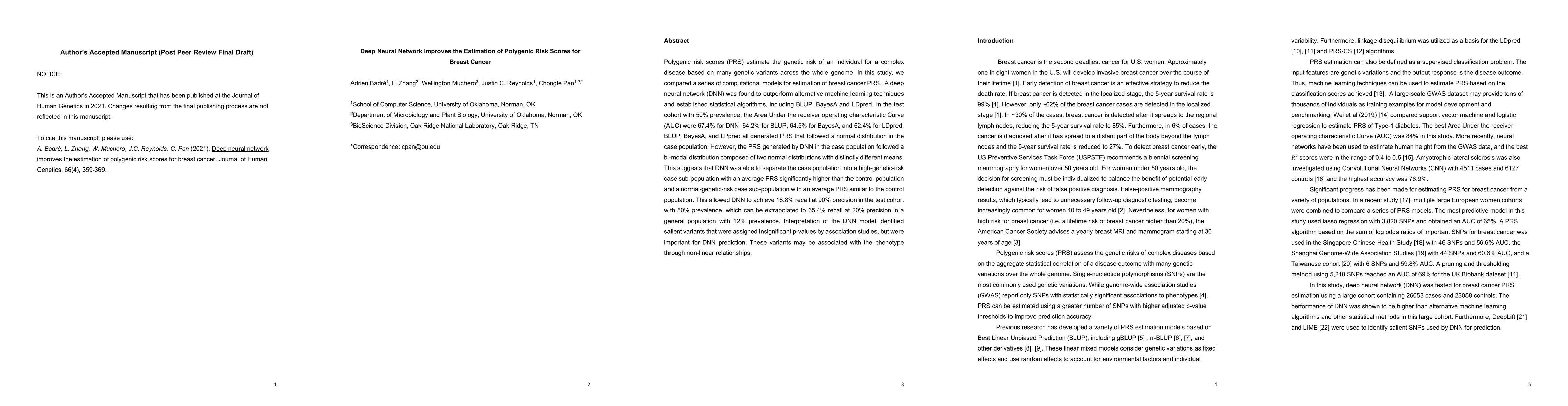 Thumbnail for Deep neural network improves the estimation of polygenic risk scores for
  breast cancer