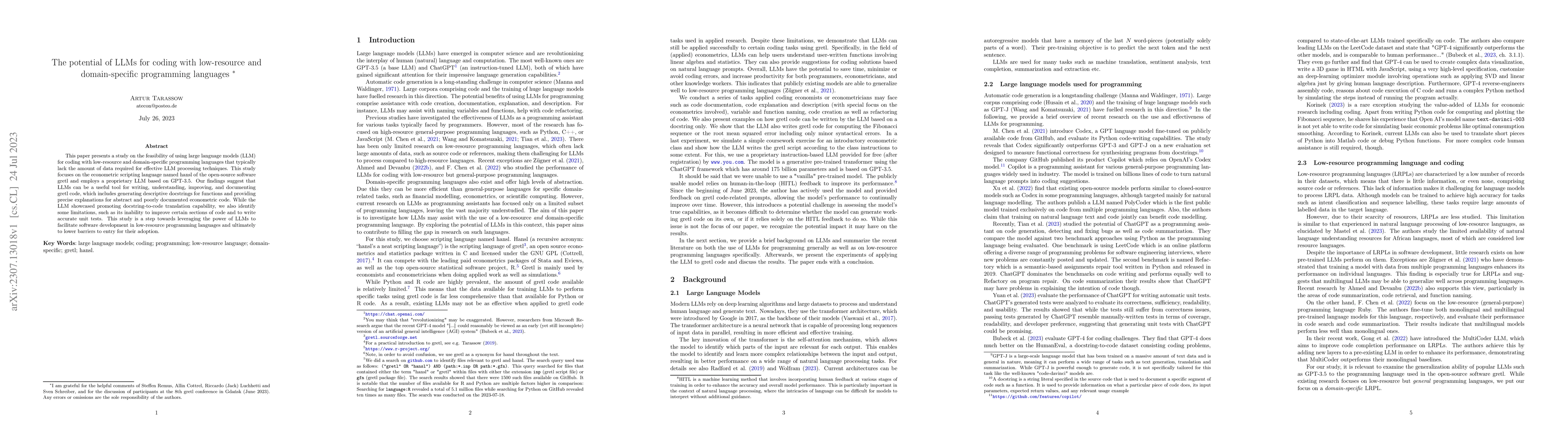 Thumbnail for The potential of LLMs for coding with low-resource and domain-specific
  programming languages