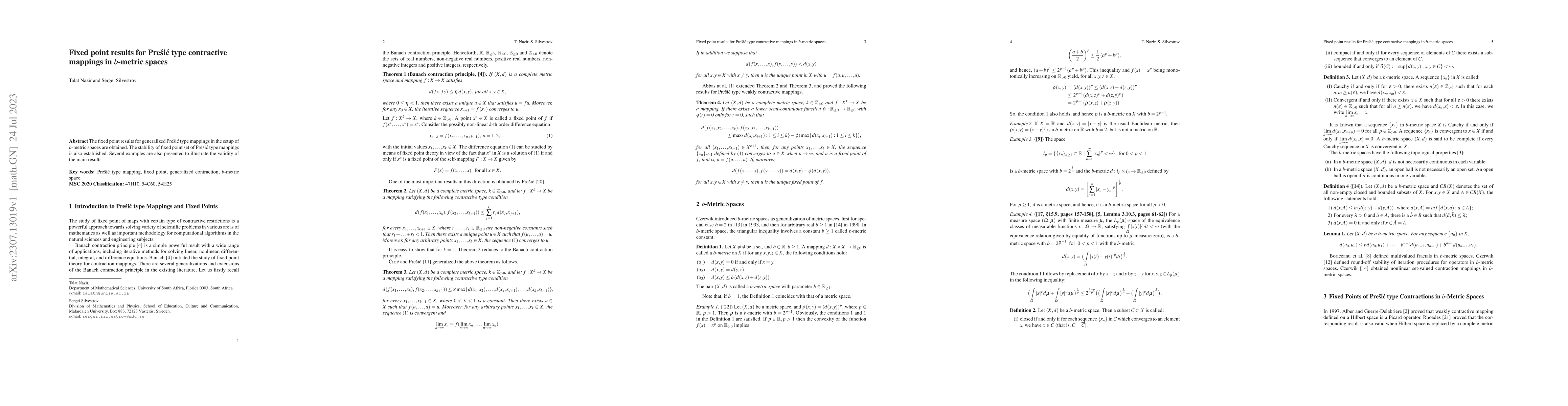 Thumbnail for Fixed point results for Pre\v{s}i\'c type contractive mappings in
  $b$-metric spaces