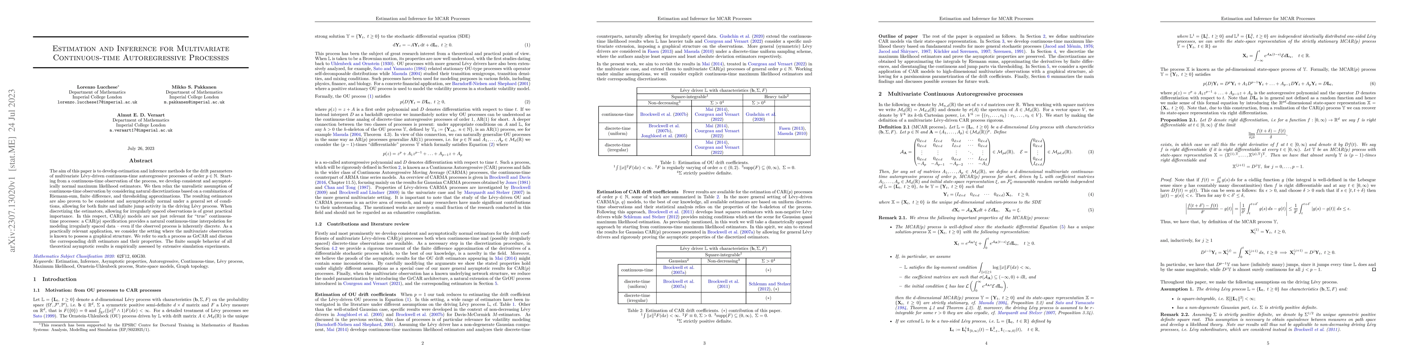 Thumbnail for Estimation and Inference for Multivariate Continuous-time Autoregressive
  Processes
