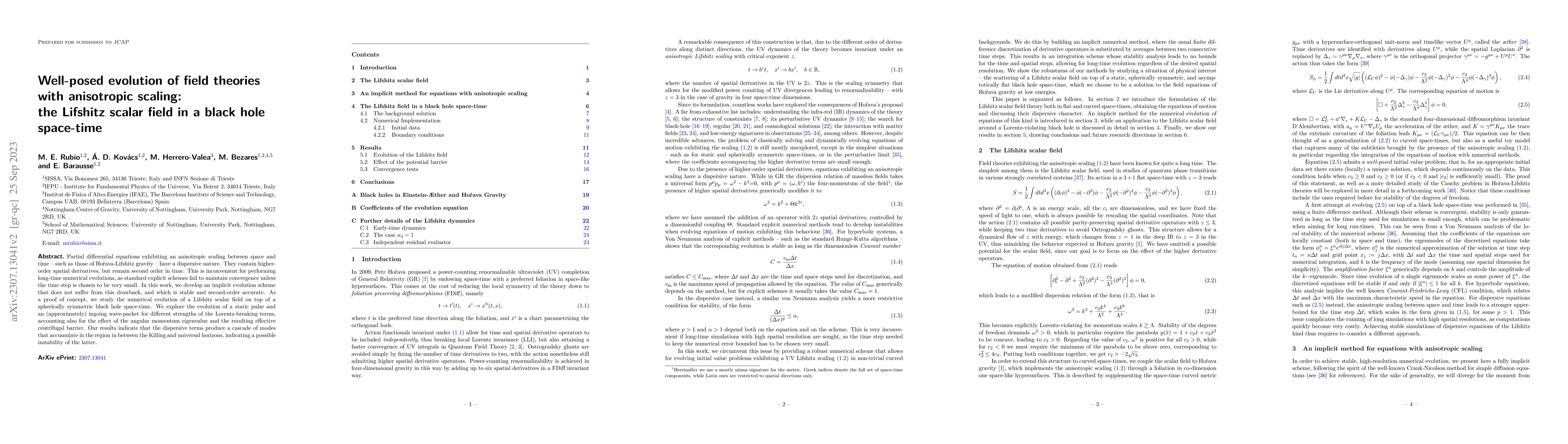 Thumbnail for Well-posed evolution of field theories with anisotropic scaling: the
  Lifshitz scalar field in a black hole space-time