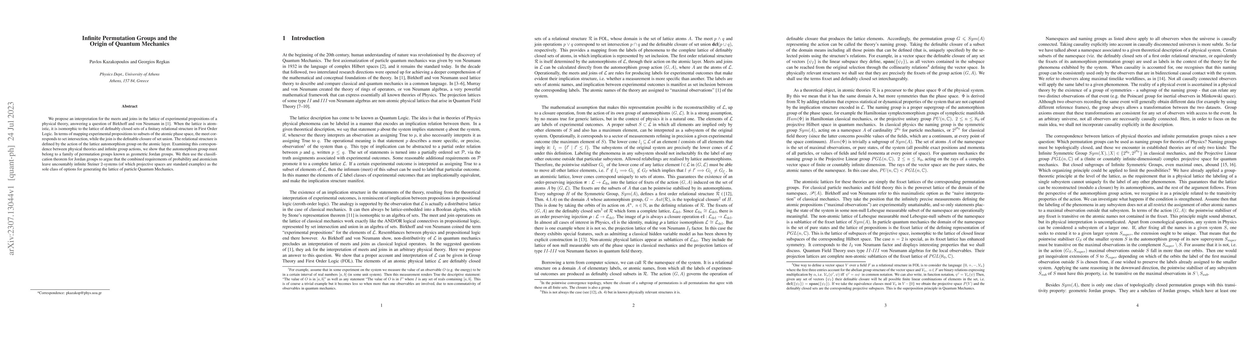 Thumbnail for Infinite Permutation Groups and the Origin of Quantum Mechanics