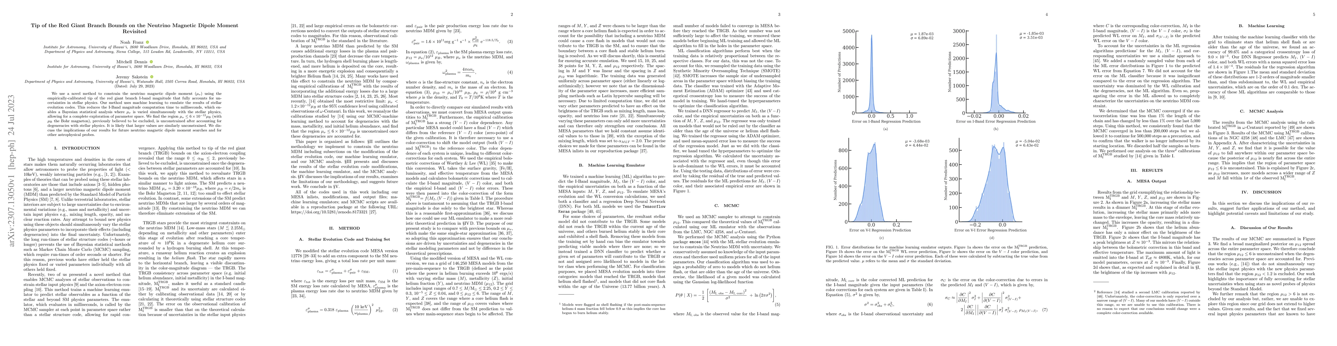Thumbnail for Tip of the Red Giant Branch Bounds on the Neutrino Magnetic Dipole
  Moment Revisited