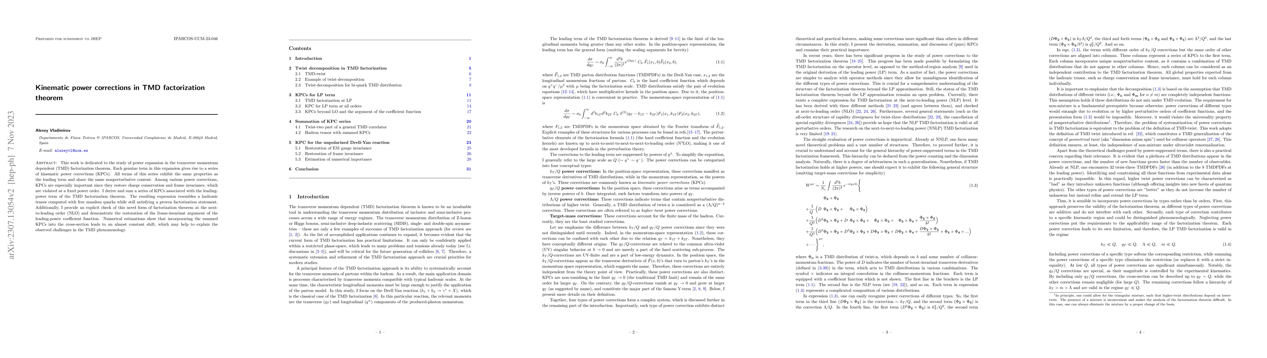 Thumbnail for Kinematic power corrections in TMD factorization theorem