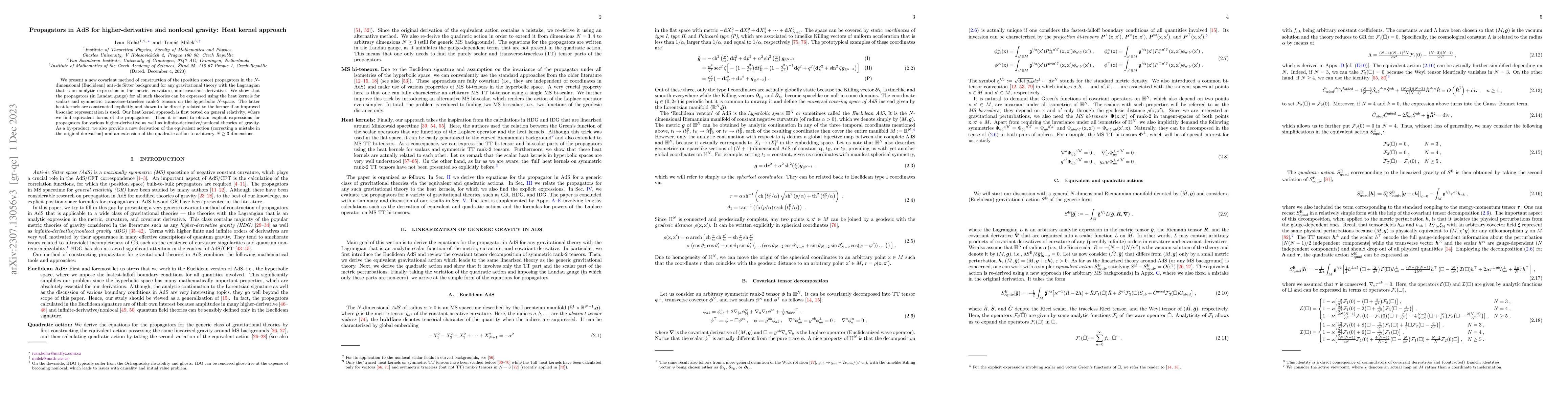 Thumbnail for Propagators in AdS for higher-derivative and nonlocal gravity: Heat
  kernel approach