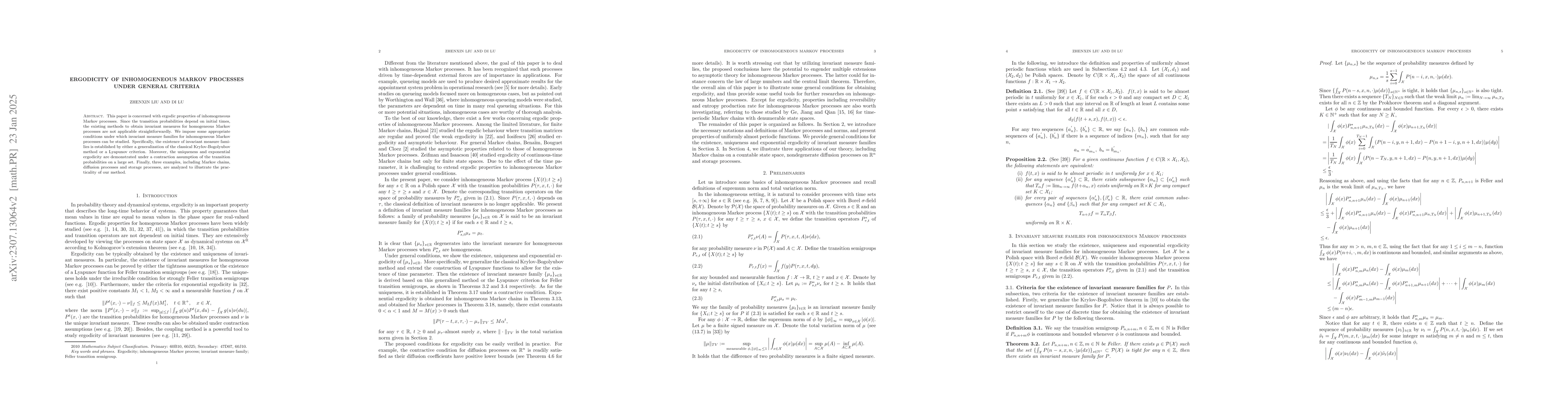 Thumbnail for Ergodicity of inhomogeneous Markov processes under general criteria