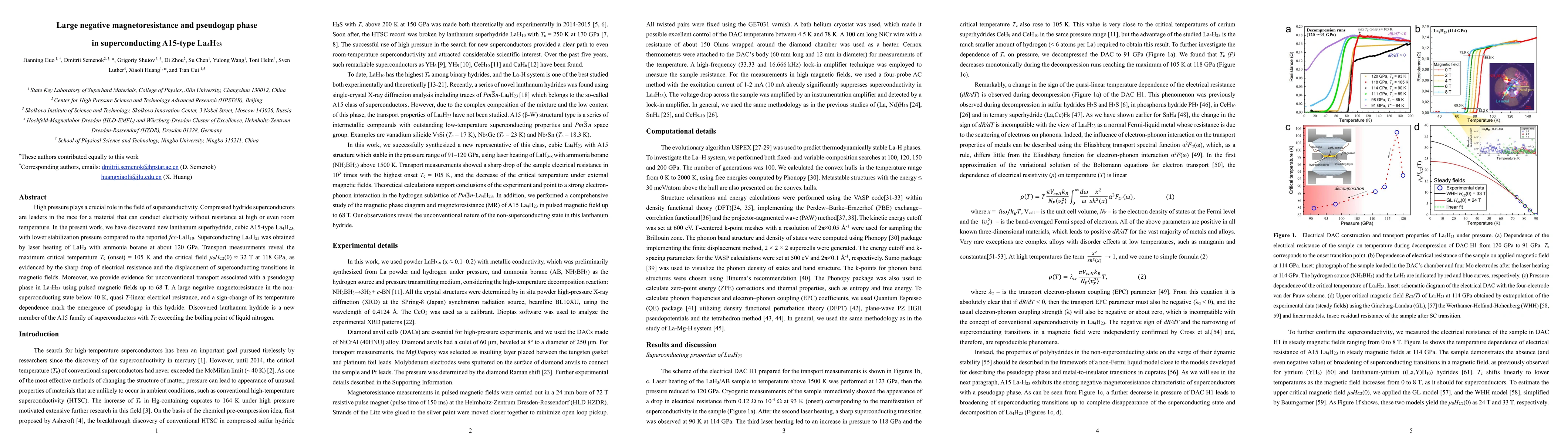Thumbnail for Large negative magnetoresistance and pseudogap phase in superconducting
  A15-type La$_4$H$_{23}$