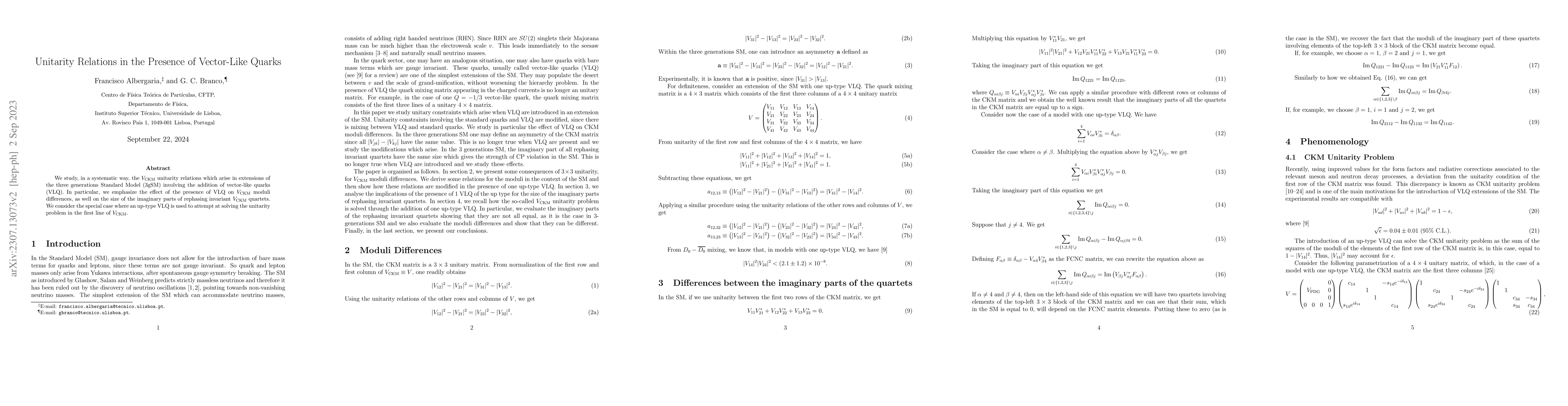 Thumbnail for Unitarity Relations in the Presence of Vector-Like Quarks