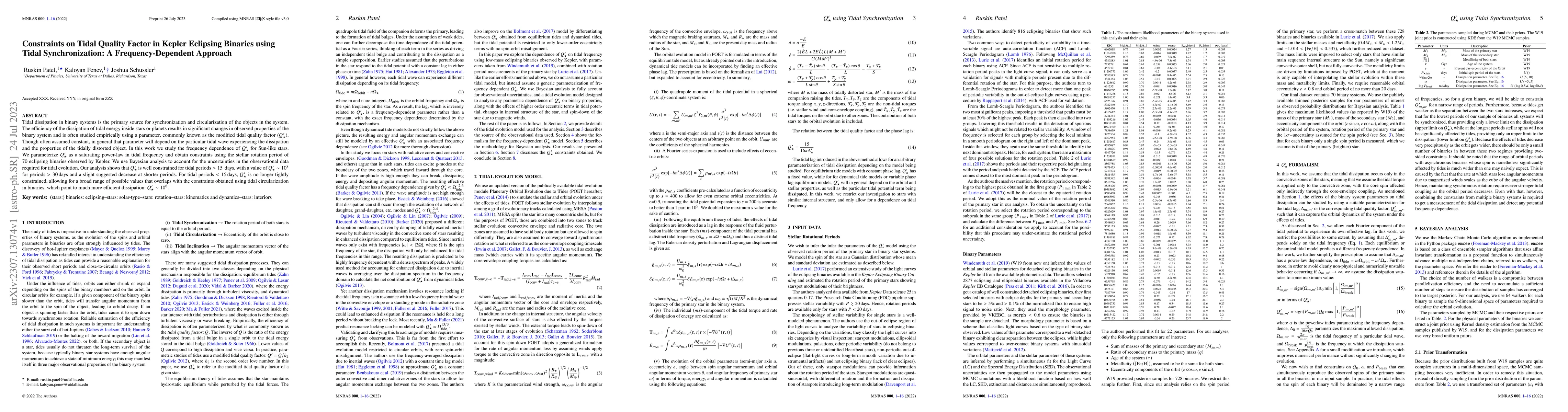 Thumbnail for Constraints on Tidal Quality Factor in Kepler Eclipsing Binaries using
  Tidal Synchronization: A Frequency-Dependent Approach