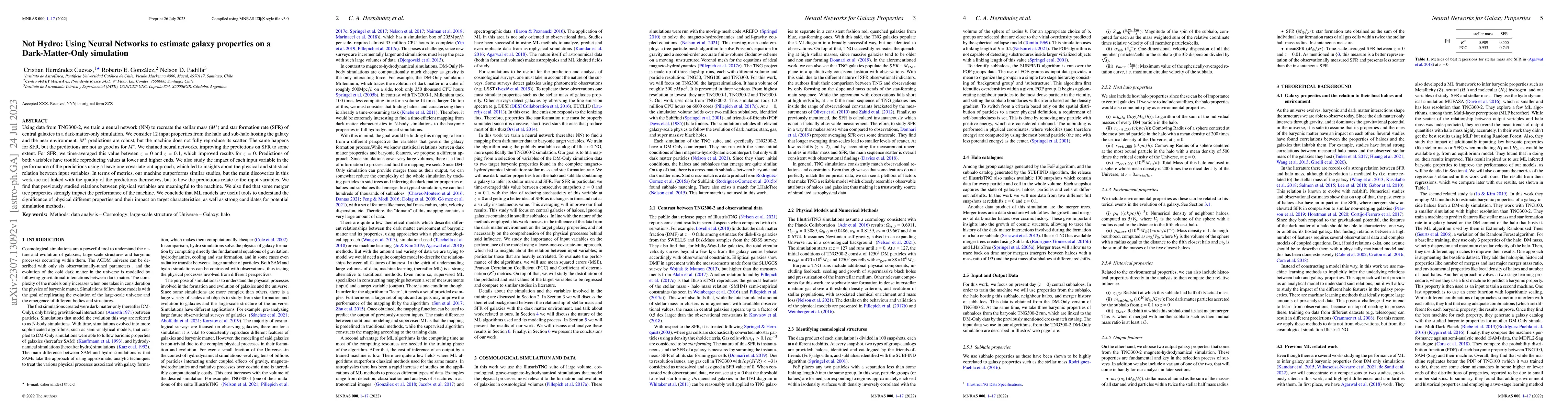 Thumbnail for Not Hydro: Using Neural Networks to estimate galaxy properties on a
  Dark-Matter-Only simulation