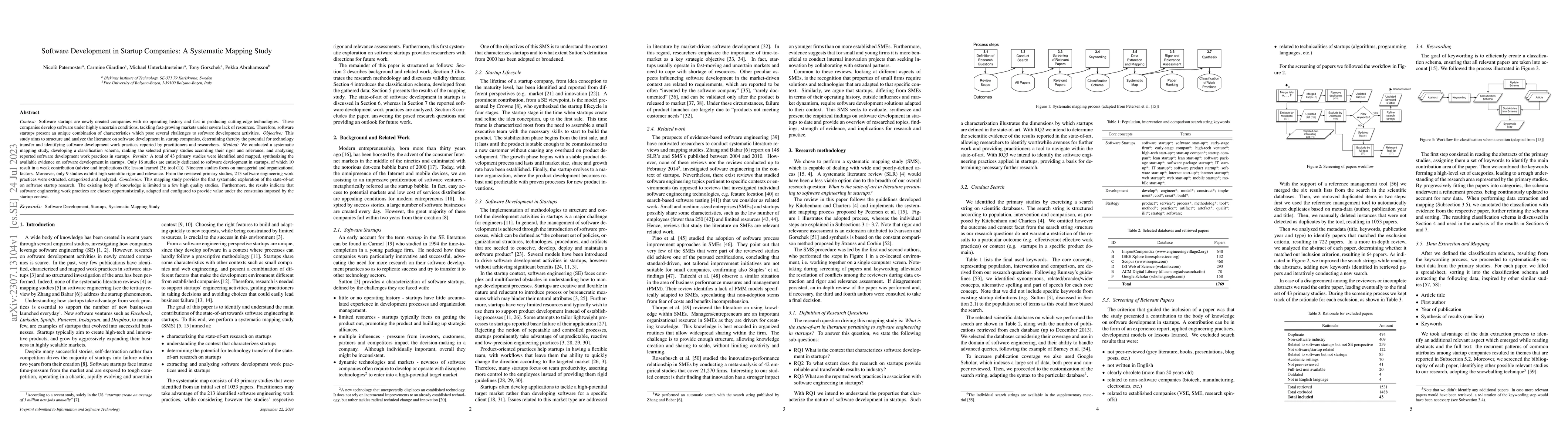 Thumbnail for Software development in startup companies: A systematic mapping study