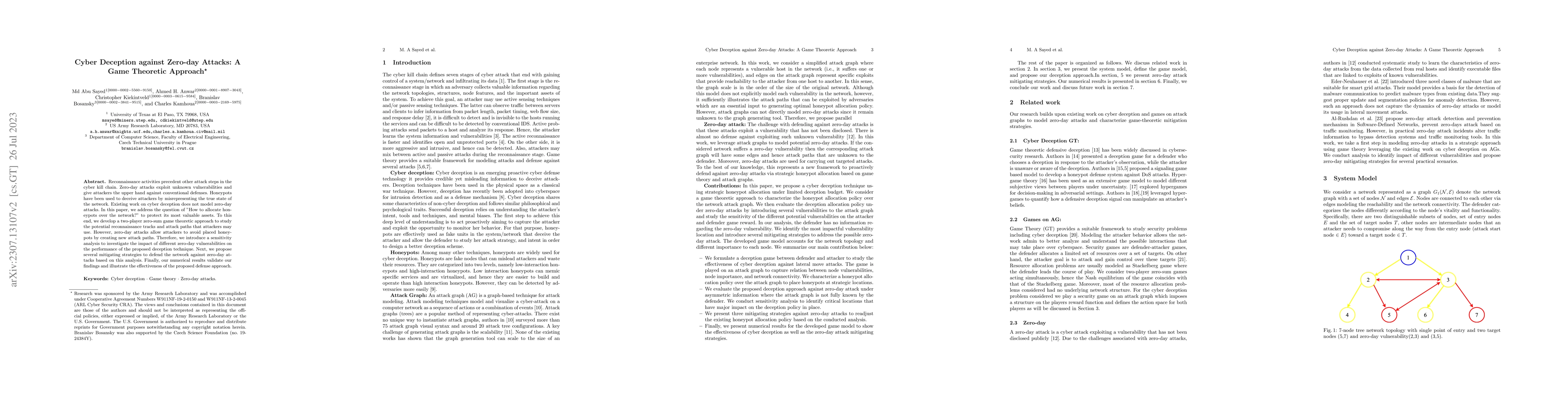 Thumbnail for Cyber Deception against Zero-day Attacks: A Game Theoretic Approach