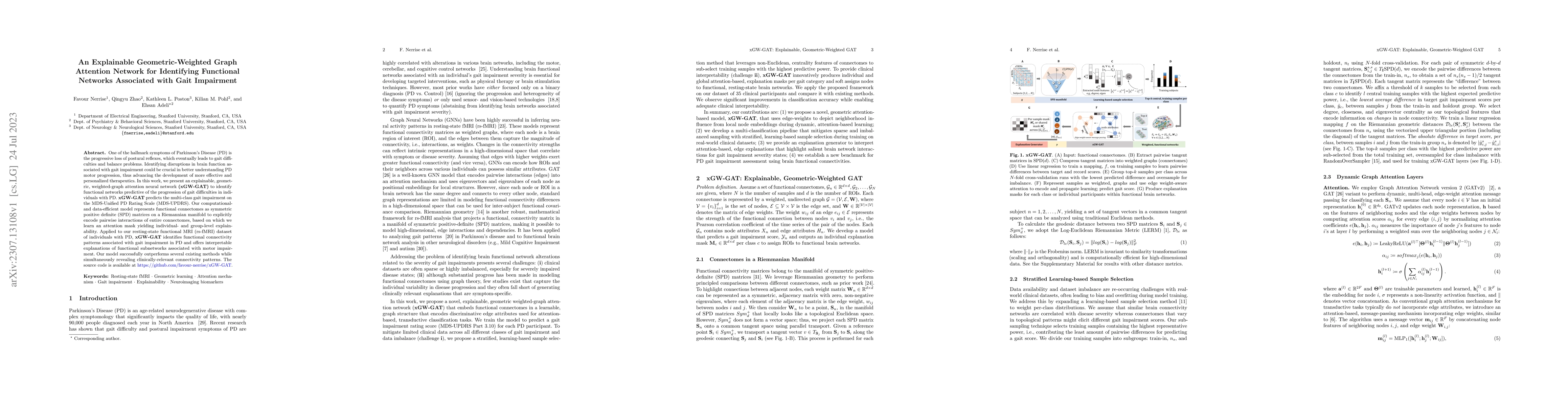 Thumbnail for An Explainable Geometric-Weighted Graph Attention Network for
  Identifying Functional Networks Associated with Gait Impairment