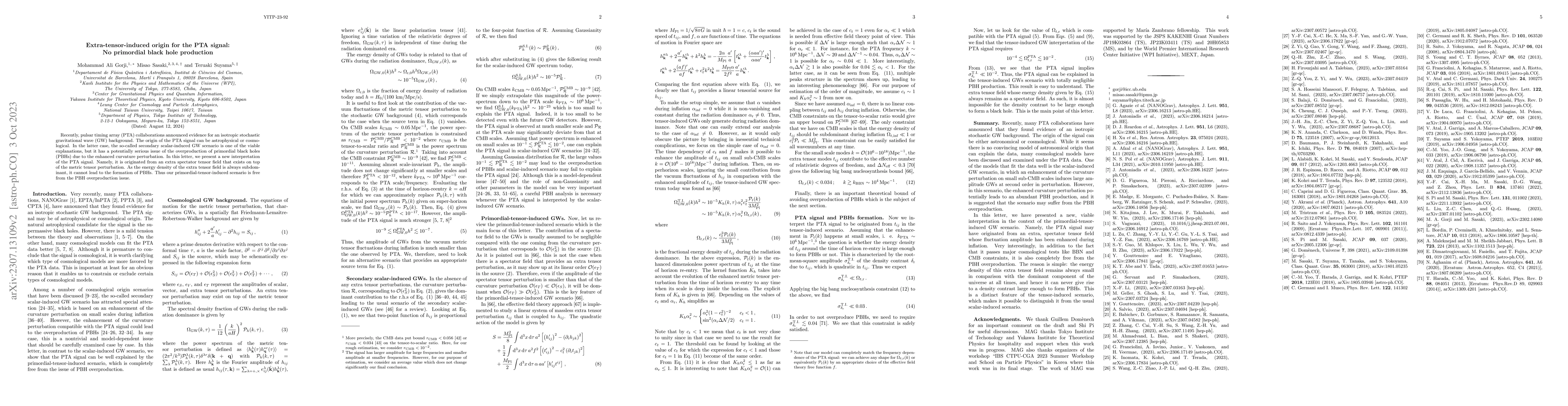 Thumbnail for Extra-tensor-induced origin for the PTA signal: No primordial black hole
  production