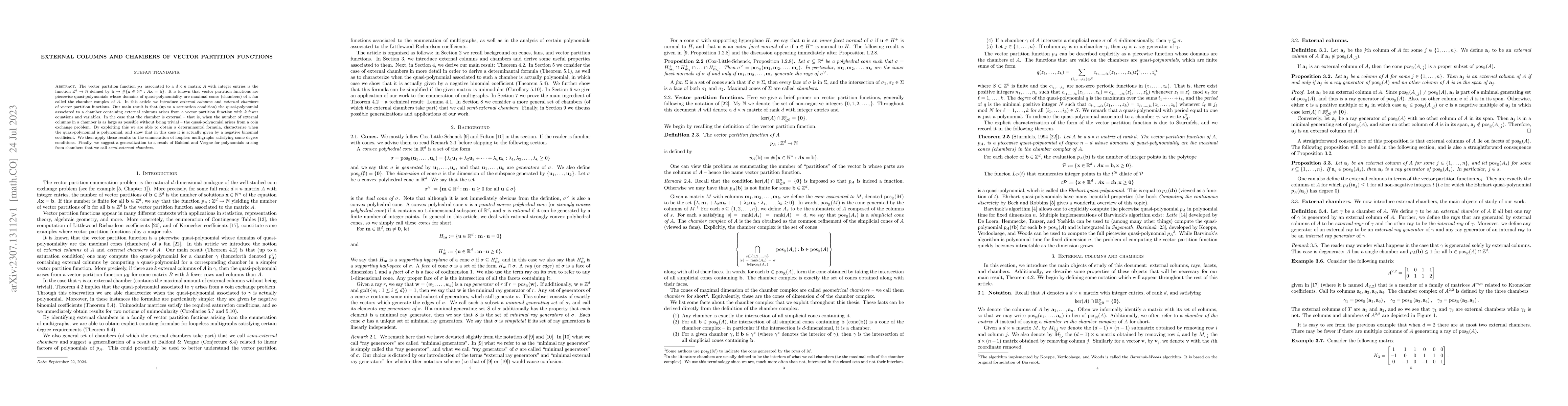 Thumbnail for External columns and chambers of vector partition functions