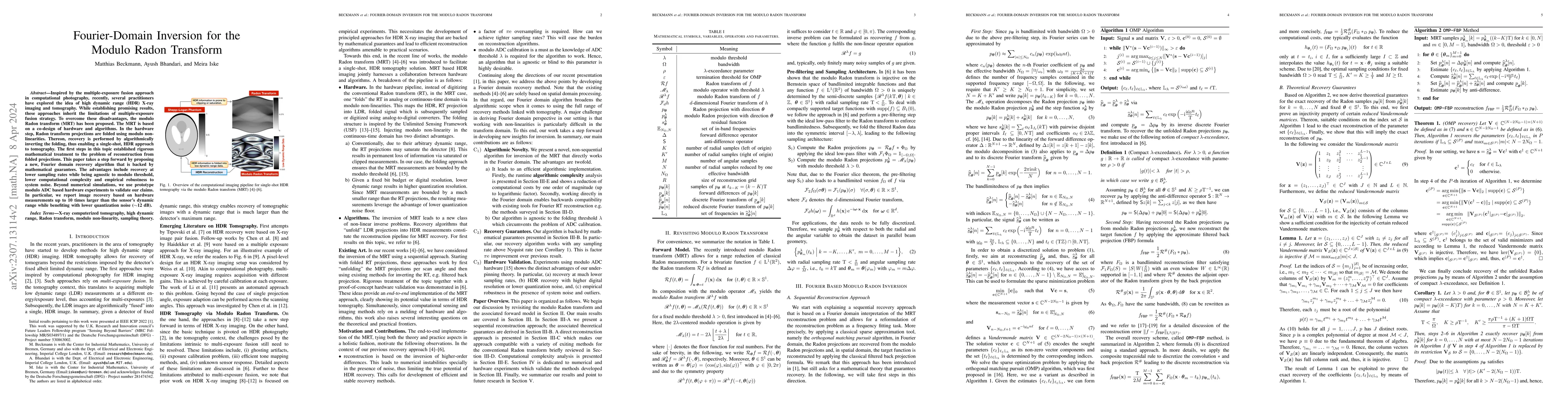 Thumbnail for Fourier-Domain Inversion for the Modulo Radon Transform
