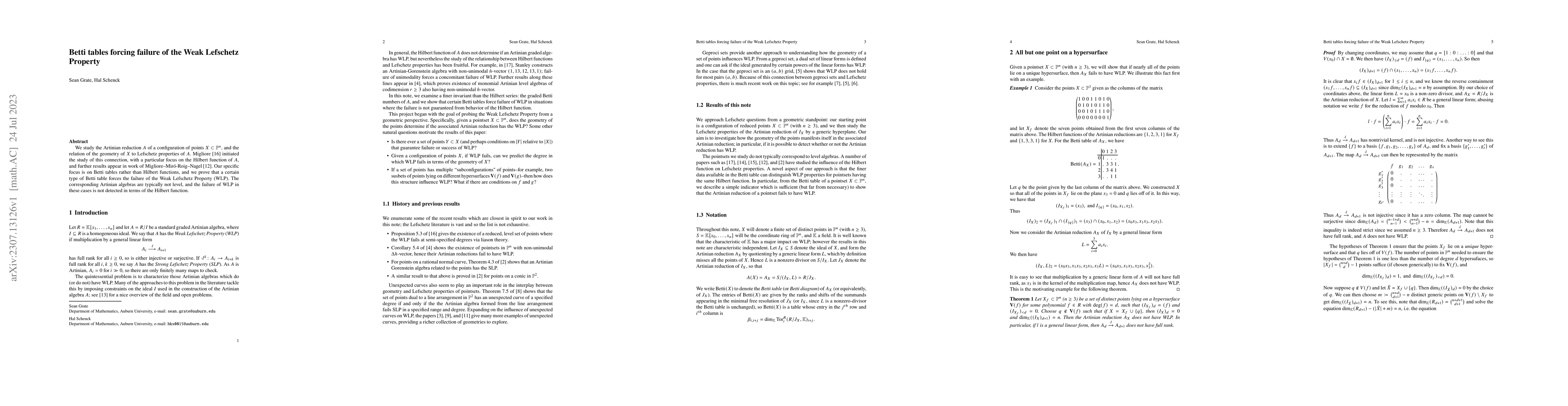 Thumbnail for Betti tables forcing failure of the Weak Lefschetz Property