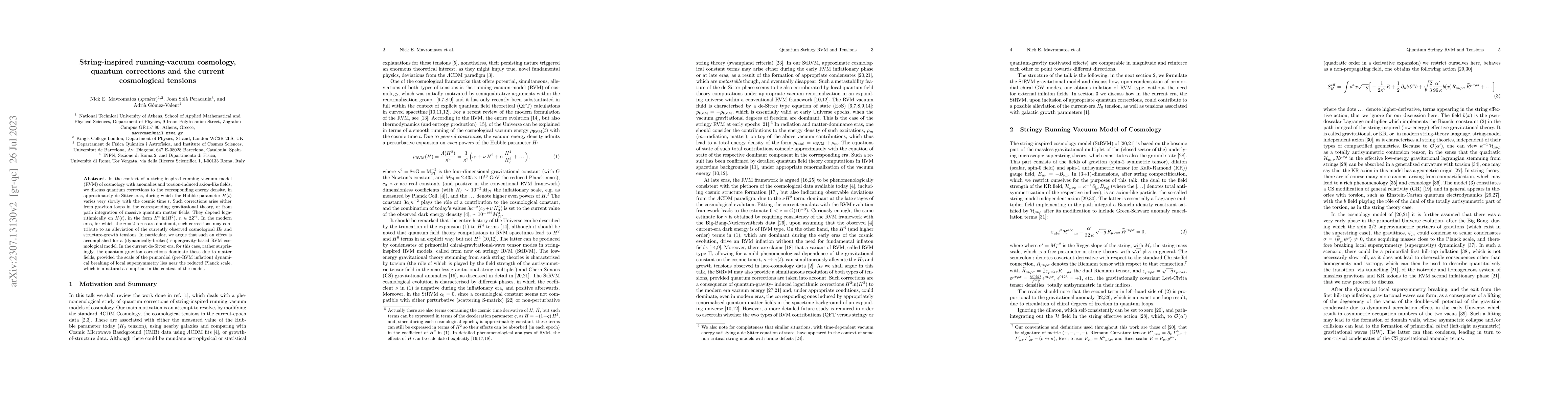Thumbnail for String-inspired running-vacuum cosmology, quantum corrections and the
  current cosmological tensions