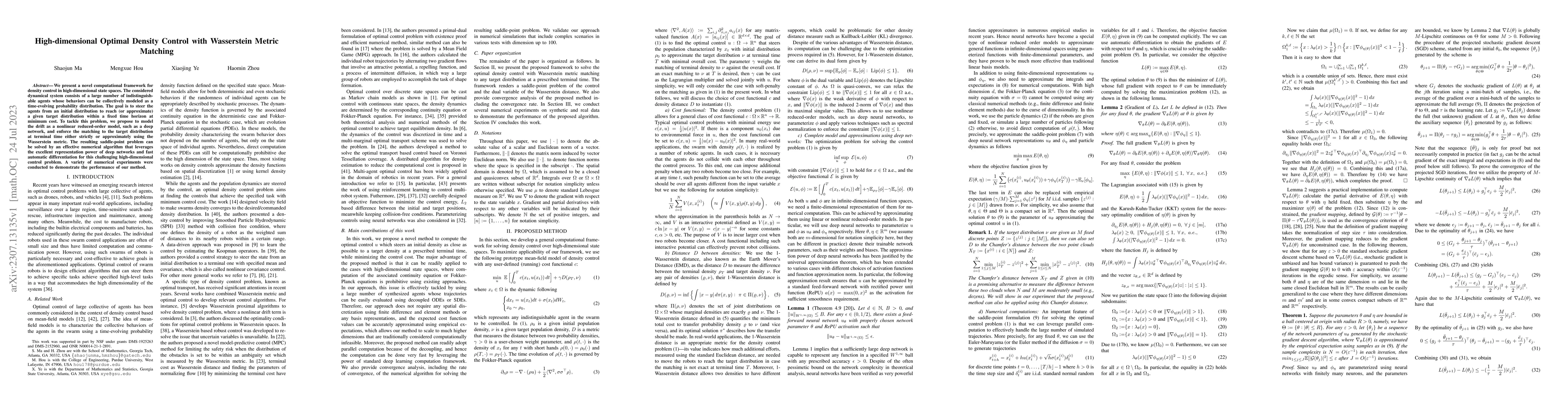 Thumbnail for High-dimensional Optimal Density Control with Wasserstein Metric
  Matching