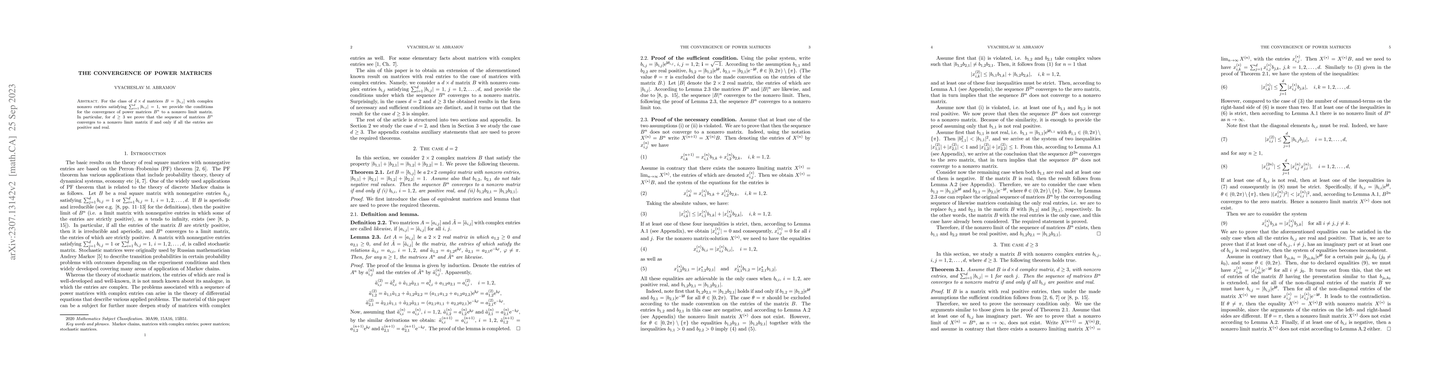 Thumbnail for The convergence of power matrices
