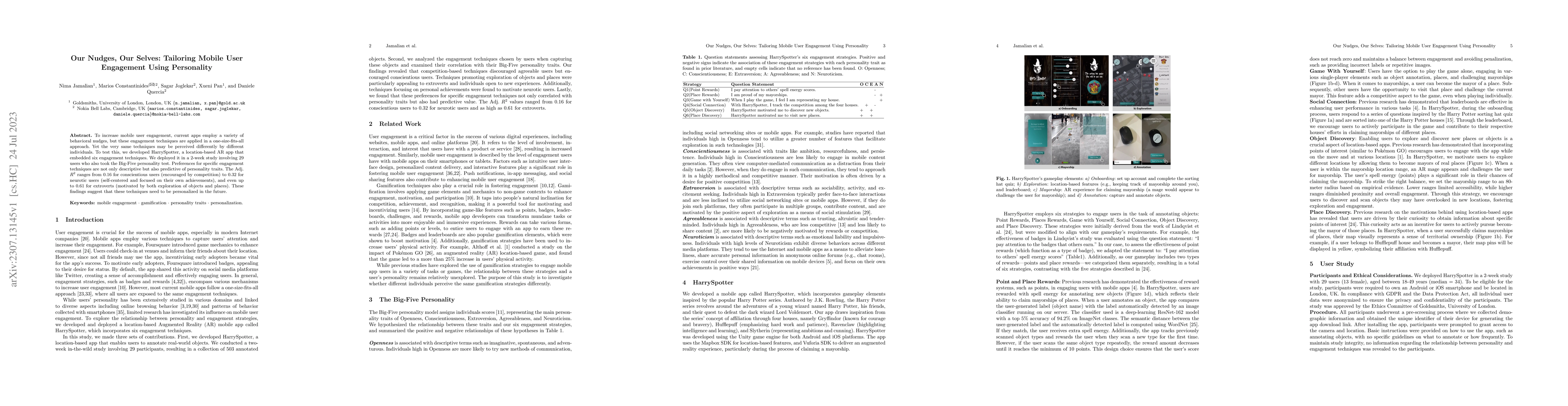 Thumbnail for Our Nudges, Our Selves: Tailoring Mobile User Engagement Using
  Personality