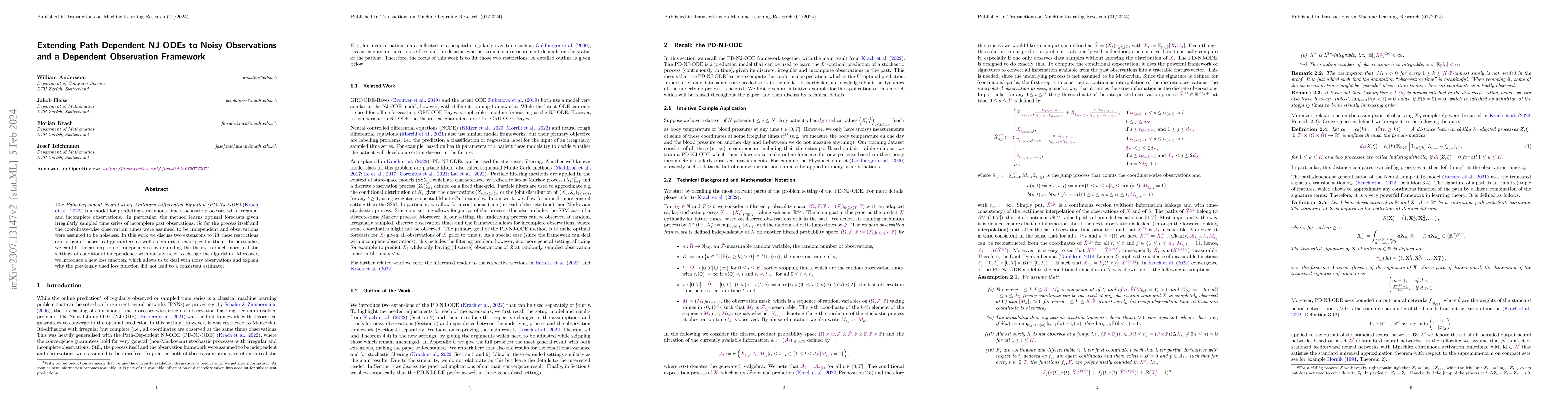Thumbnail for Extending Path-Dependent NJ-ODEs to Noisy Observations and a Dependent
  Observation Framework
