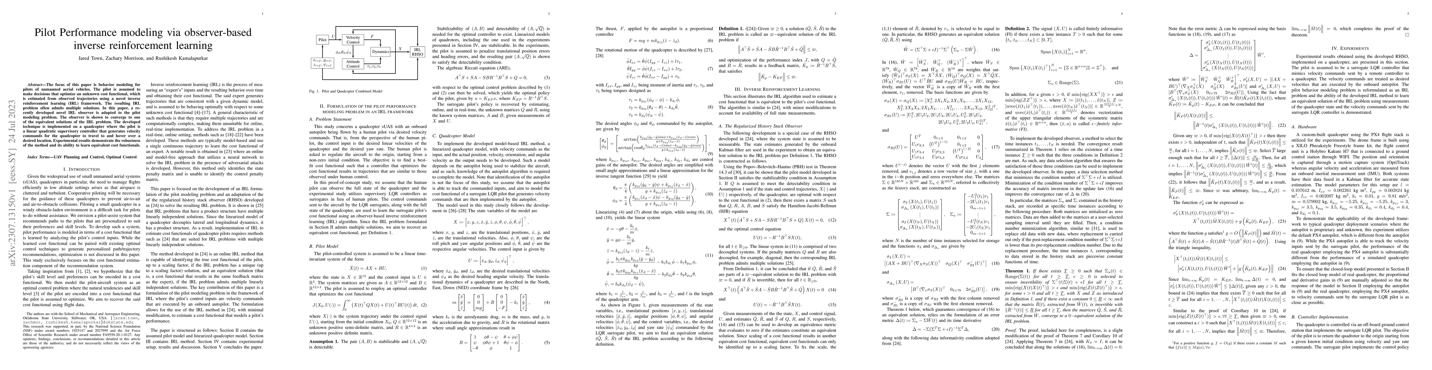 Thumbnail for Pilot Performance modeling via observer-based inverse reinforcement
  learning