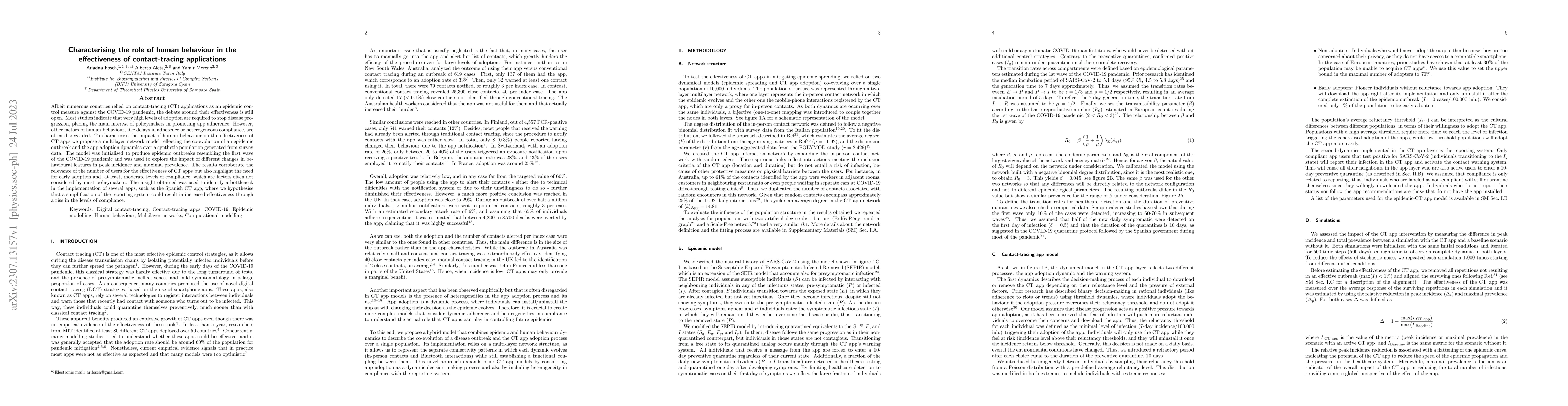 Thumbnail for Characterising the role of human behaviour in the effectiveness of
  contact-tracing applications