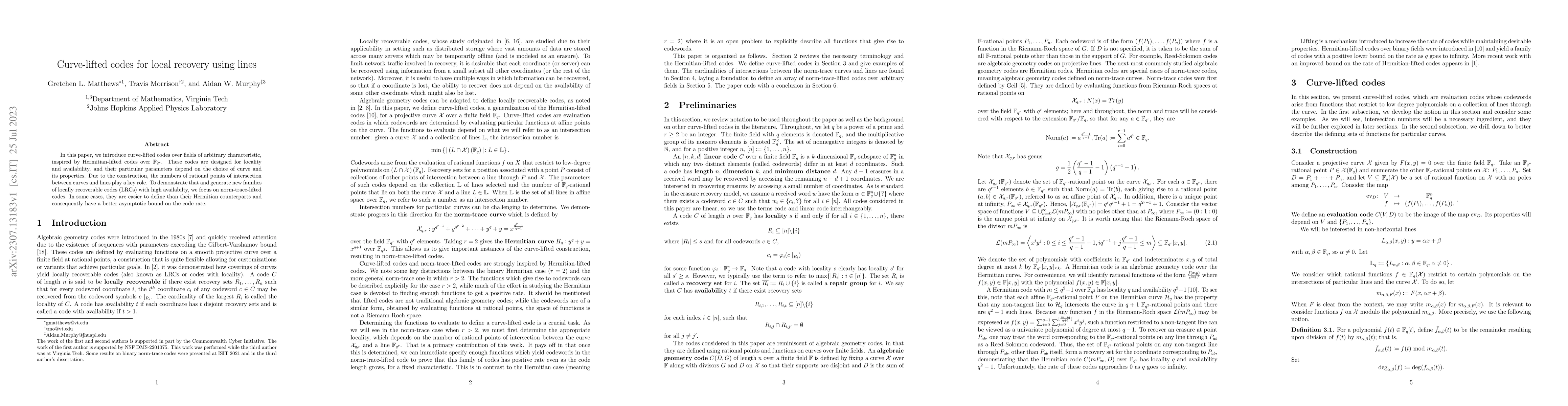 Thumbnail for Curve-lifted codes for local recovery using lines