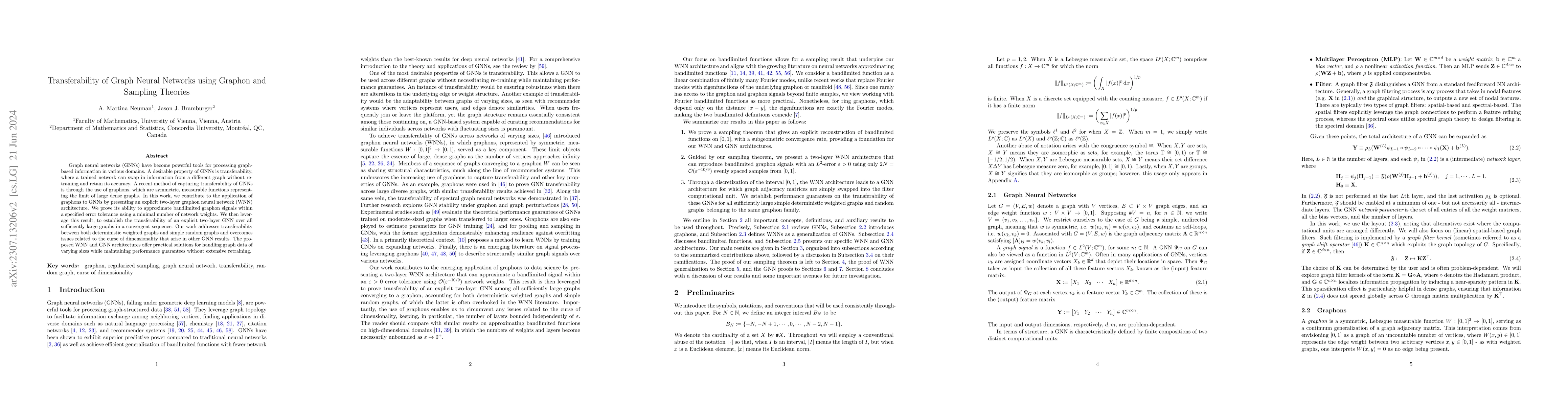 Thumbnail for Transferability of Graph Neural Networks using Graphon and Sampling
  Theories